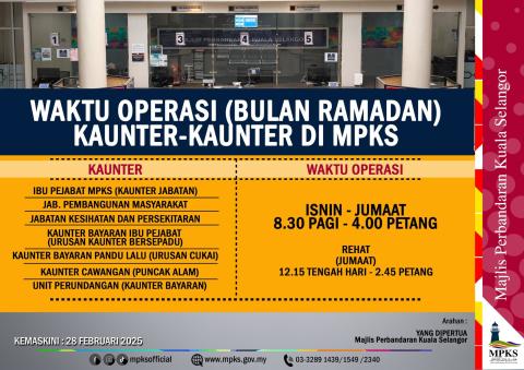 WAKTU OPERASI KAUNTER-KAUNTER DI MPKS SEPANJANG BULAN RAMADAN