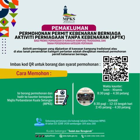 PEMAKLUMAN PERMOHONAN PERMIT KEBENARAN BERNIAGA AKTIVITI PERNIAGAAN TANPA KEBENARAN (APTK)